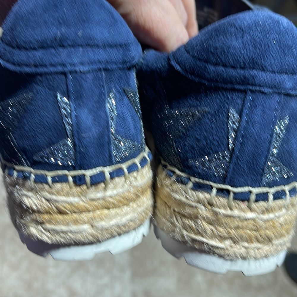 Marc Fisher Navy Suede Espadrille Sneakers with Silver Star Accents - Picture 13 of 14